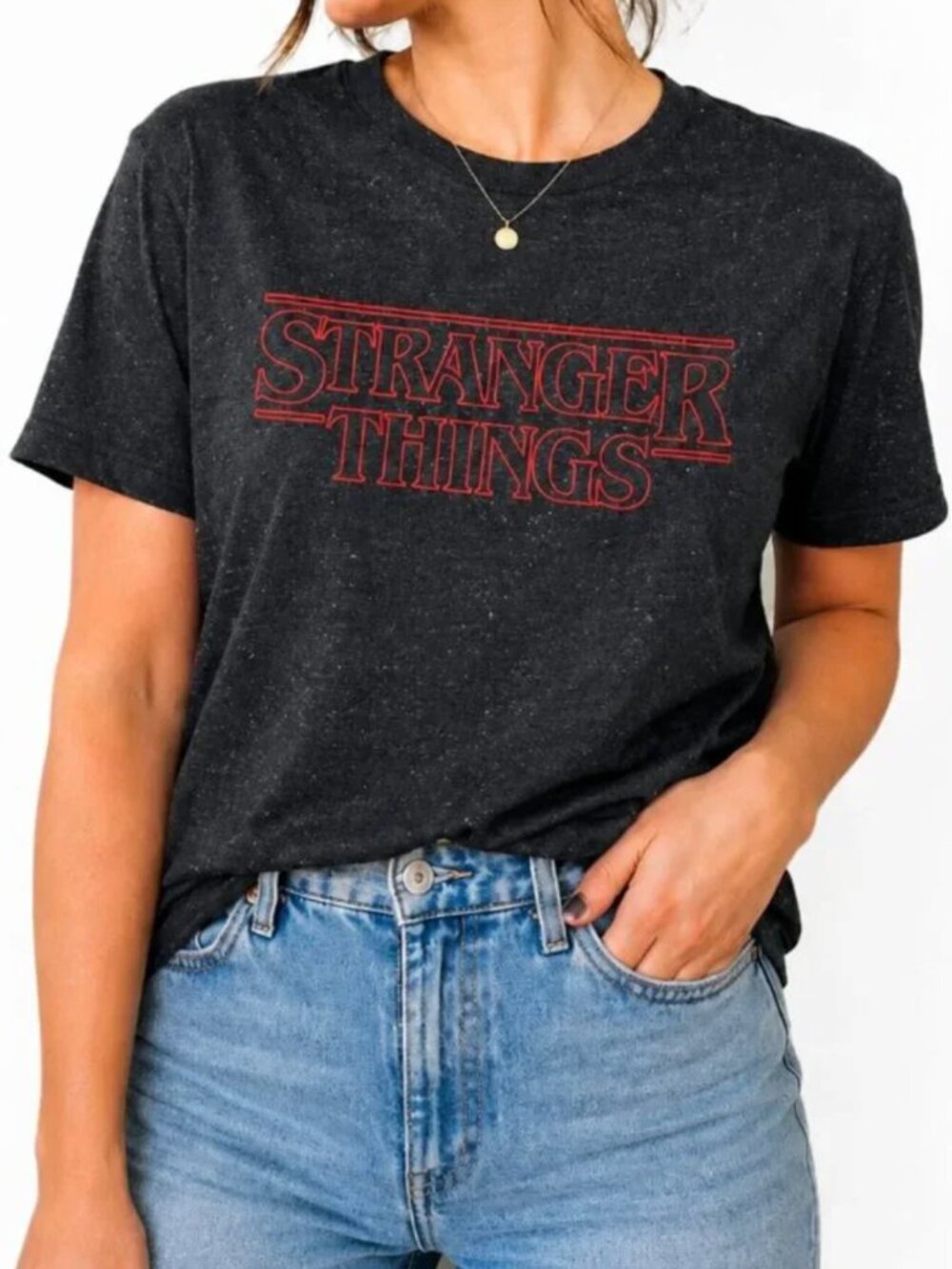 Official Stranger Things Netflix Dark Gray Speckled Graphic Tee Small